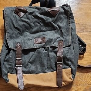 AMERICAN EAGLE OUTFITTERS Green Canvas Backpack with Tan Leather Accents